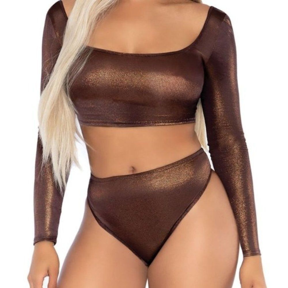 LEG AVENUE - VIP Ticket Metallic Two Piece Top & Bottoms Dance Set